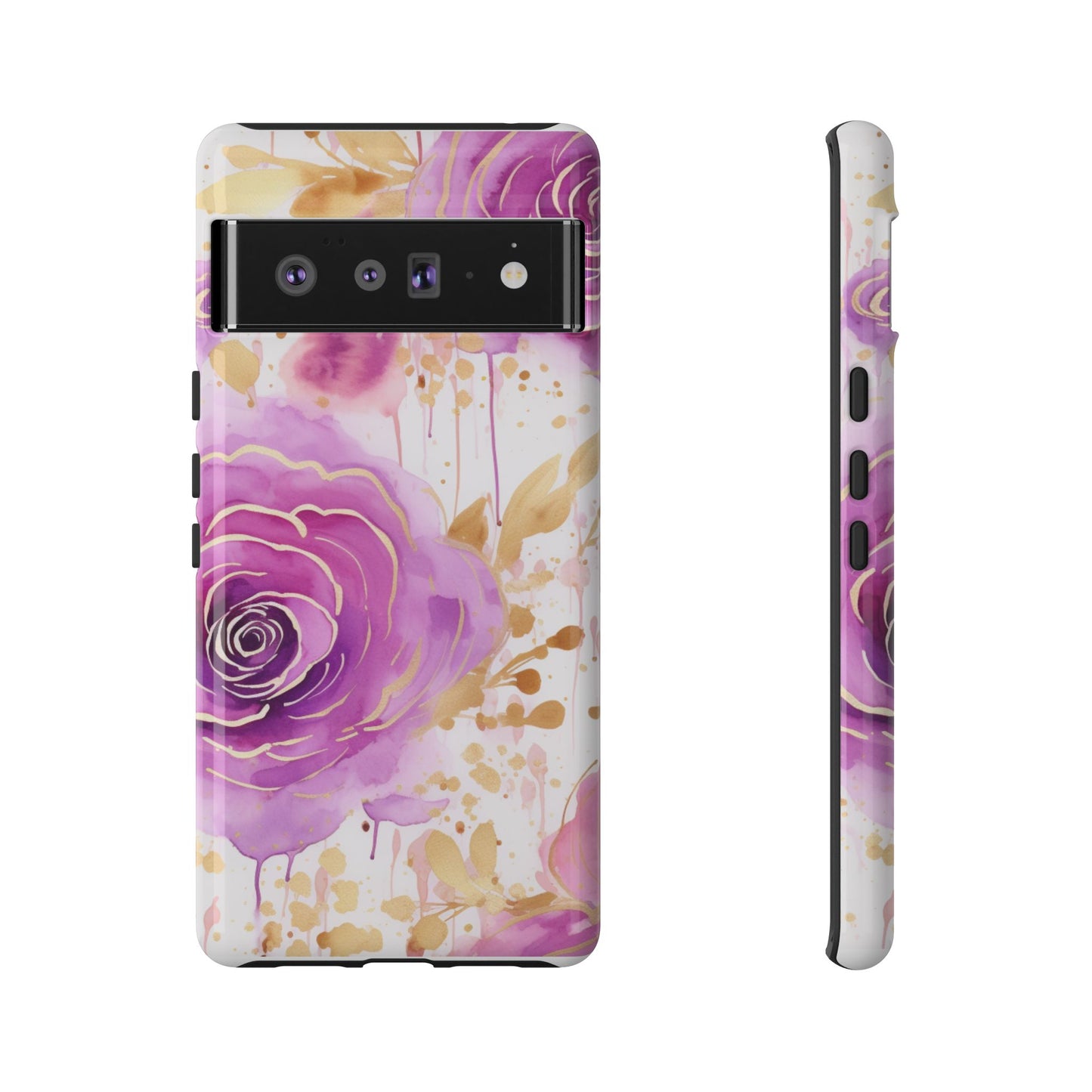 Elegant Purple-Gold Watercolor Rose Mobile Case