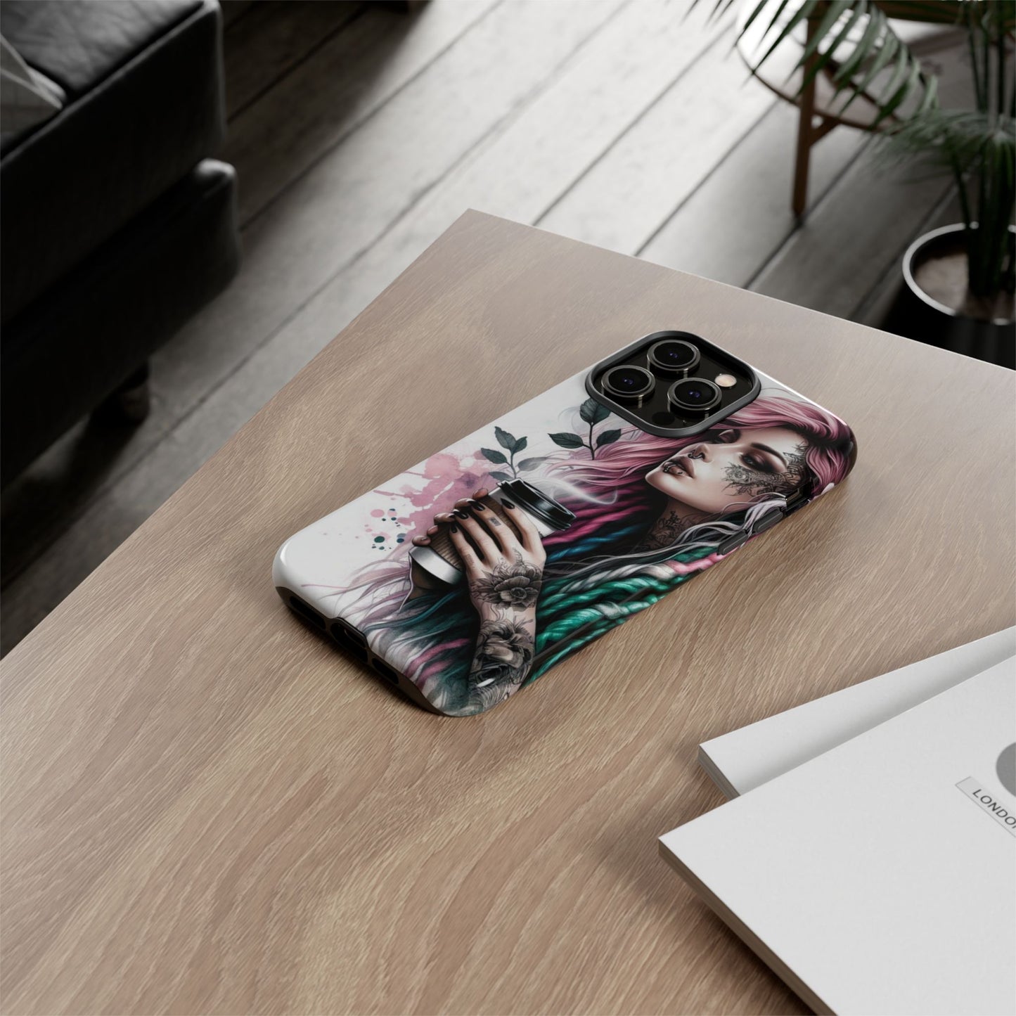 Boho Rebel – Vibrant Dreadlocks & Tattooed Coffee Lover Mobile Cover