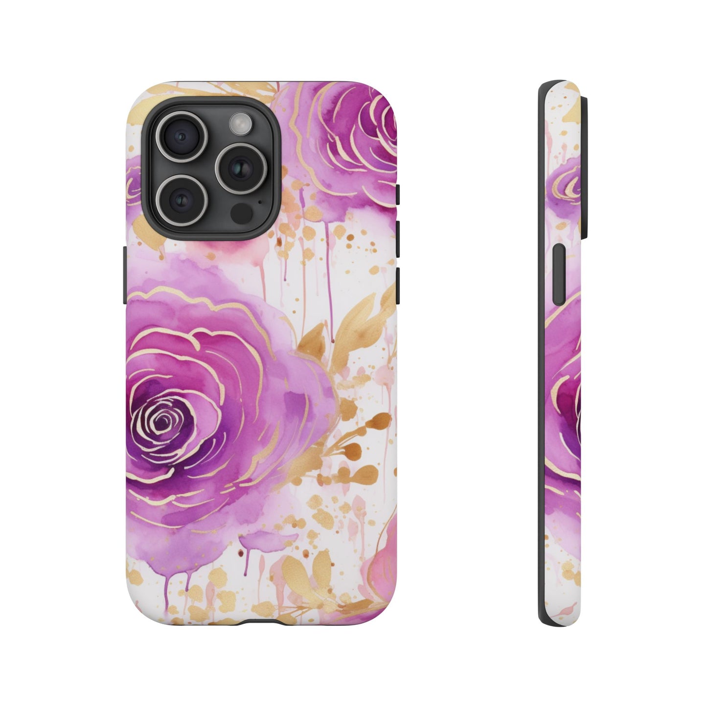 Elegant Purple-Gold Watercolor Rose Mobile Case