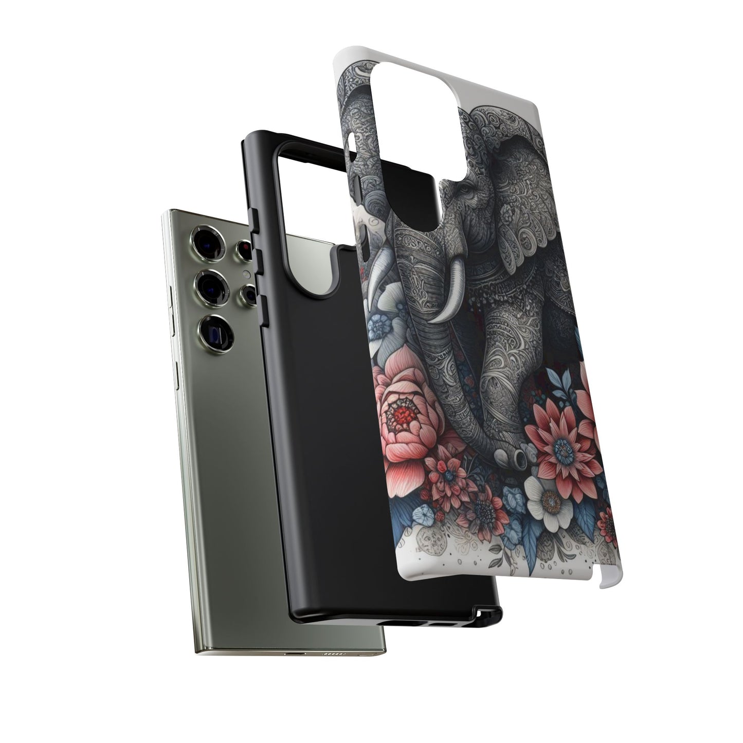 Mandala Elephant Mobile Cover – Elegant Black & White Floral Art