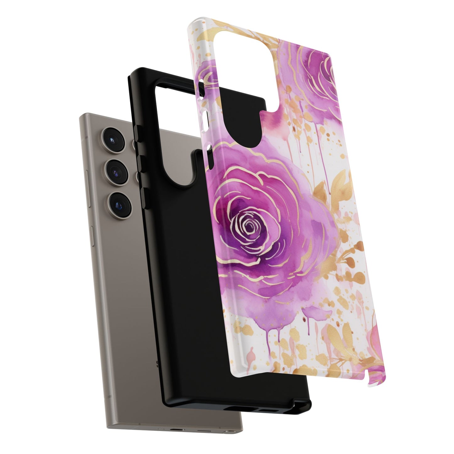 Elegant Purple-Gold Watercolor Rose Mobile Case