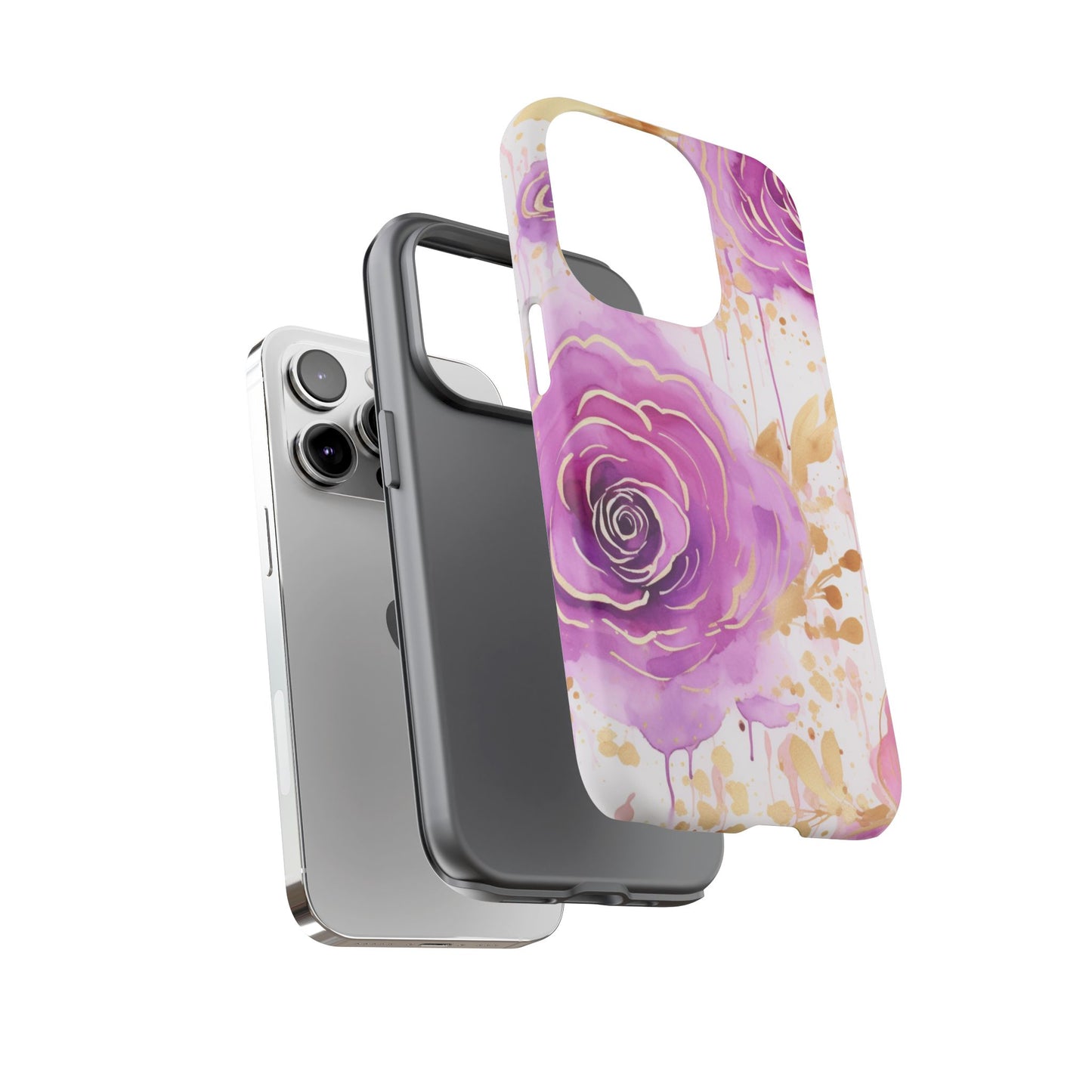 Elegant Purple-Gold Watercolor Rose Mobile Case