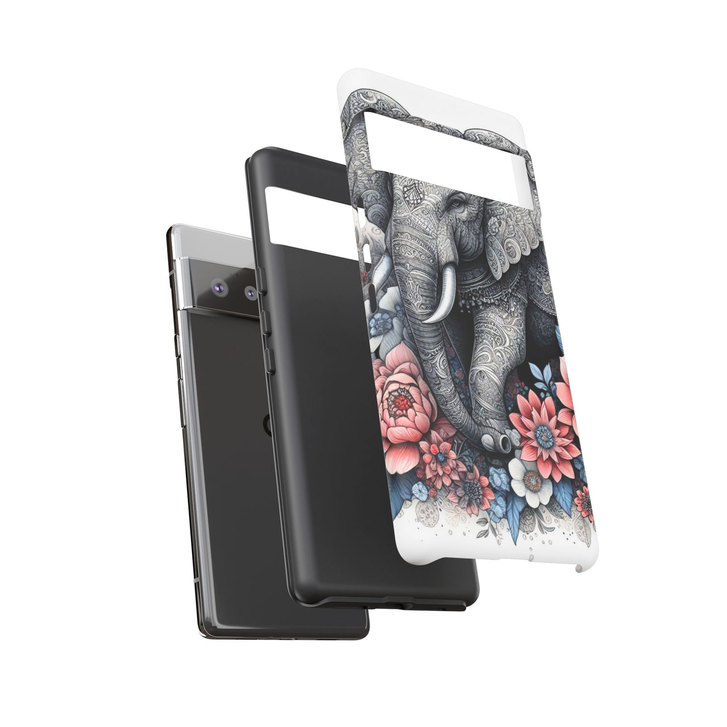 Mandala Elephant Mobile Cover – Elegant Black & White Floral Art