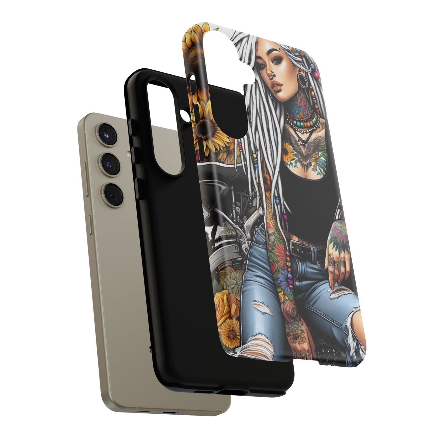 Sunflower Biker Queen – Bohemian Tattooed Rebel Mobile Cover