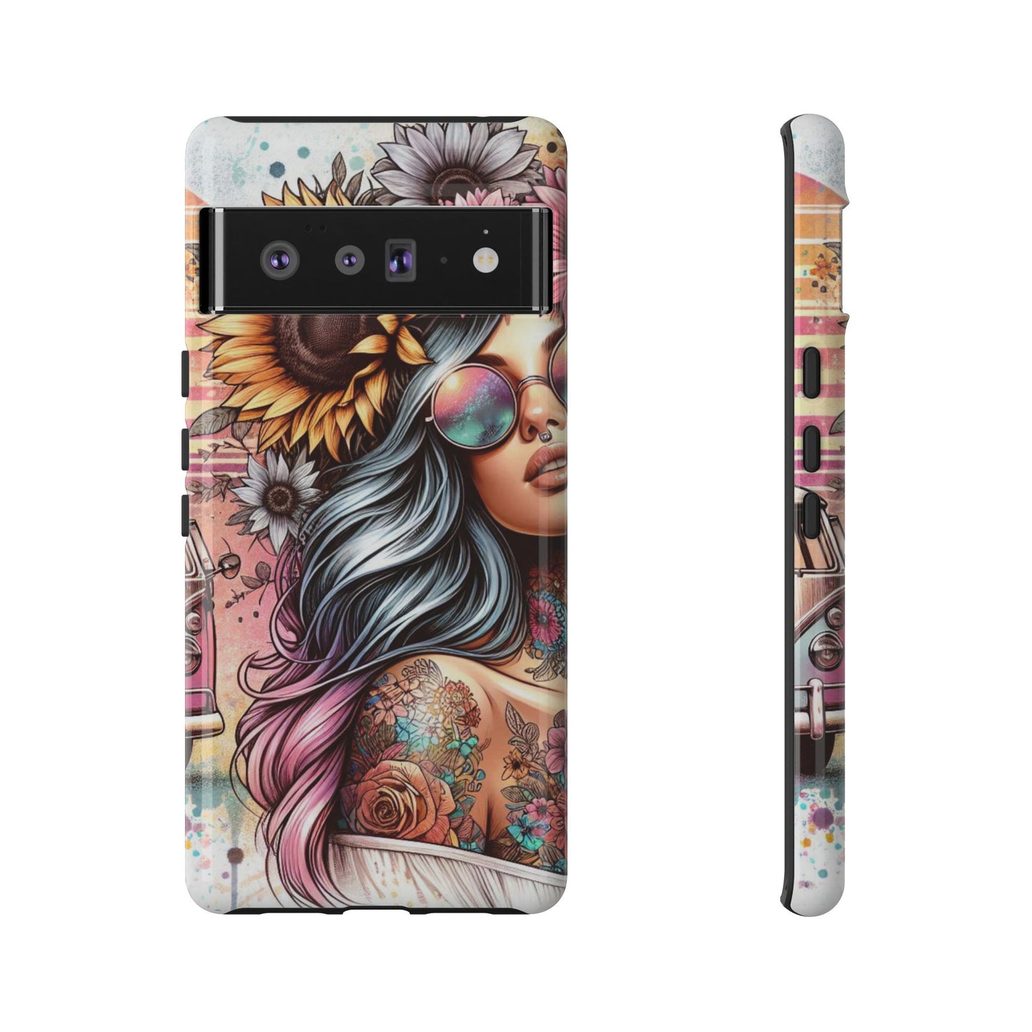 Retro Boho Wanderer – Sunflower Hippie Van Mobile Cover