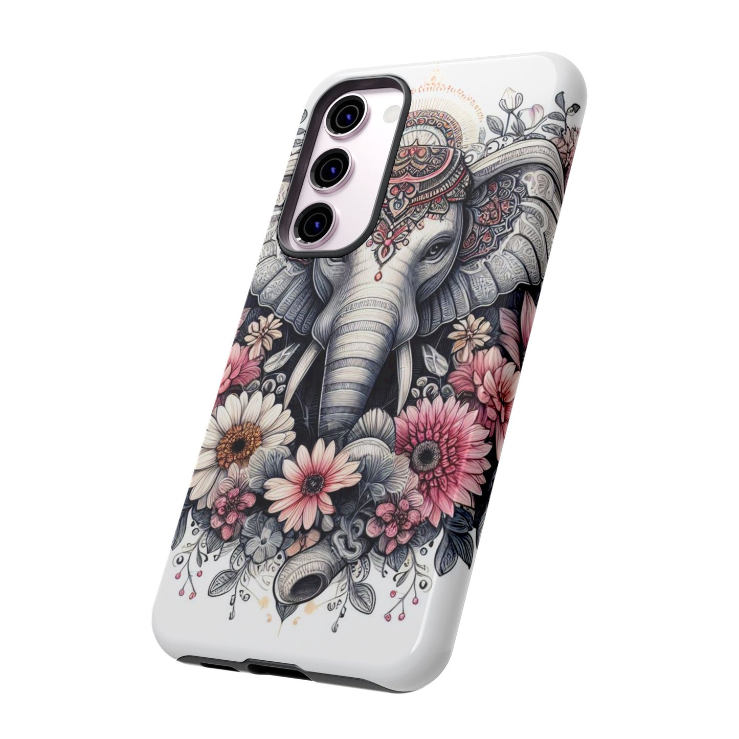 Royal Elephant Mandala Phone Case – Intricate Bohemian Floral Design