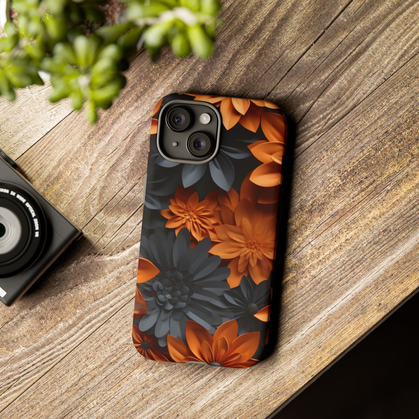 Orange & Black 3D Floral Mobile Case