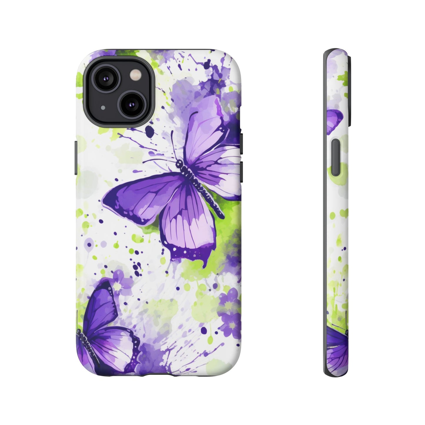 Vibrant Purple Butterfly Splash Mobile Cover – Artistic Green & Violet Aesthetic