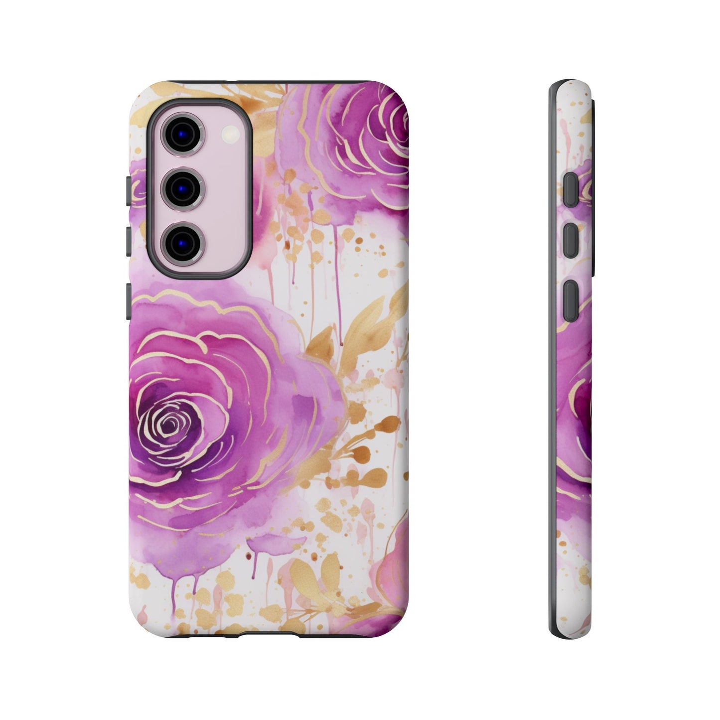 Elegant Purple-Gold Watercolor Rose Mobile Case