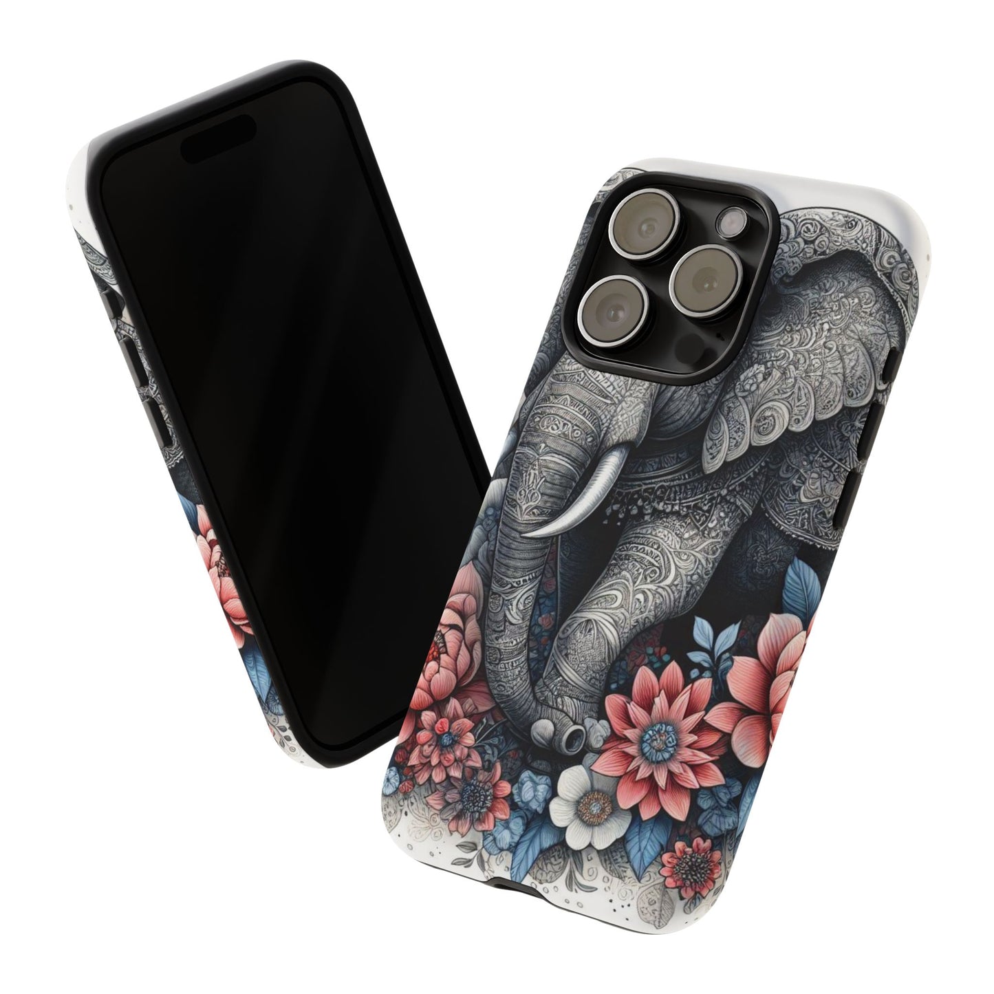Mandala Elephant Mobile Cover – Elegant Black & White Floral Art