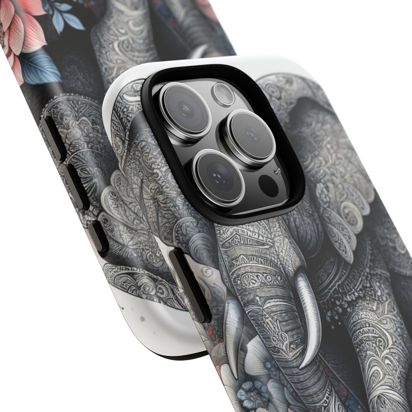 Mandala Elephant Mobile Cover – Elegant Black & White Floral Art