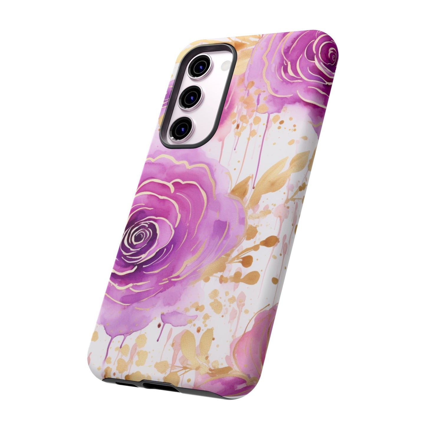 Elegant Purple-Gold Watercolor Rose Mobile Case