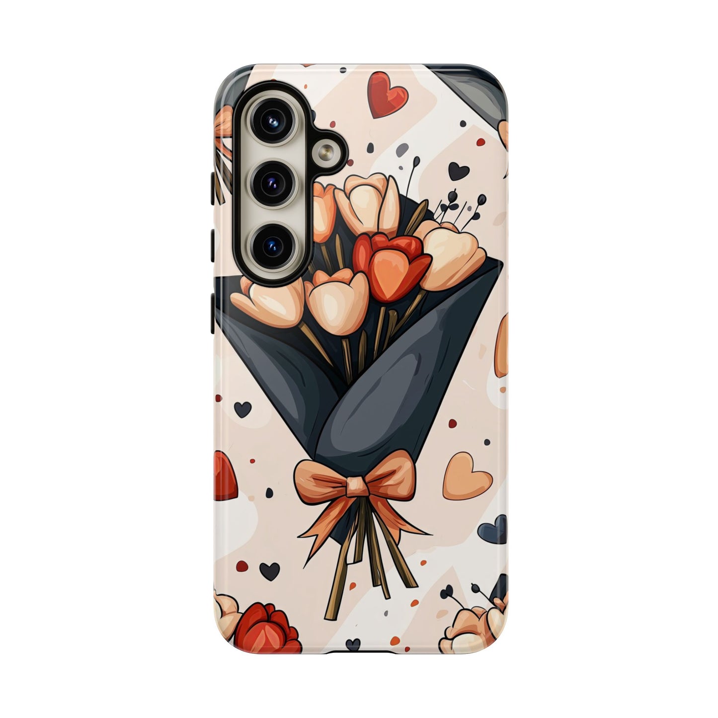 Romantic Bouquet Floral Phone Case for iPhone, Samsung & Pixel | Cute Heart & Flowers Design | Soft Matte Finish