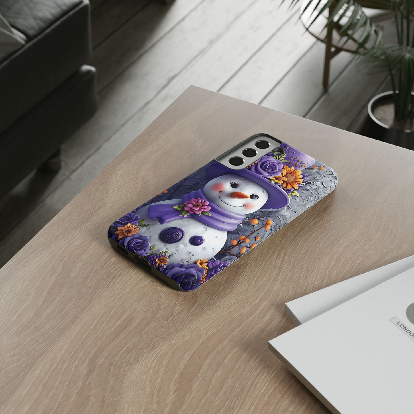 Cheerful Snowman With Colorful Floral Hat And Scarf phone case design