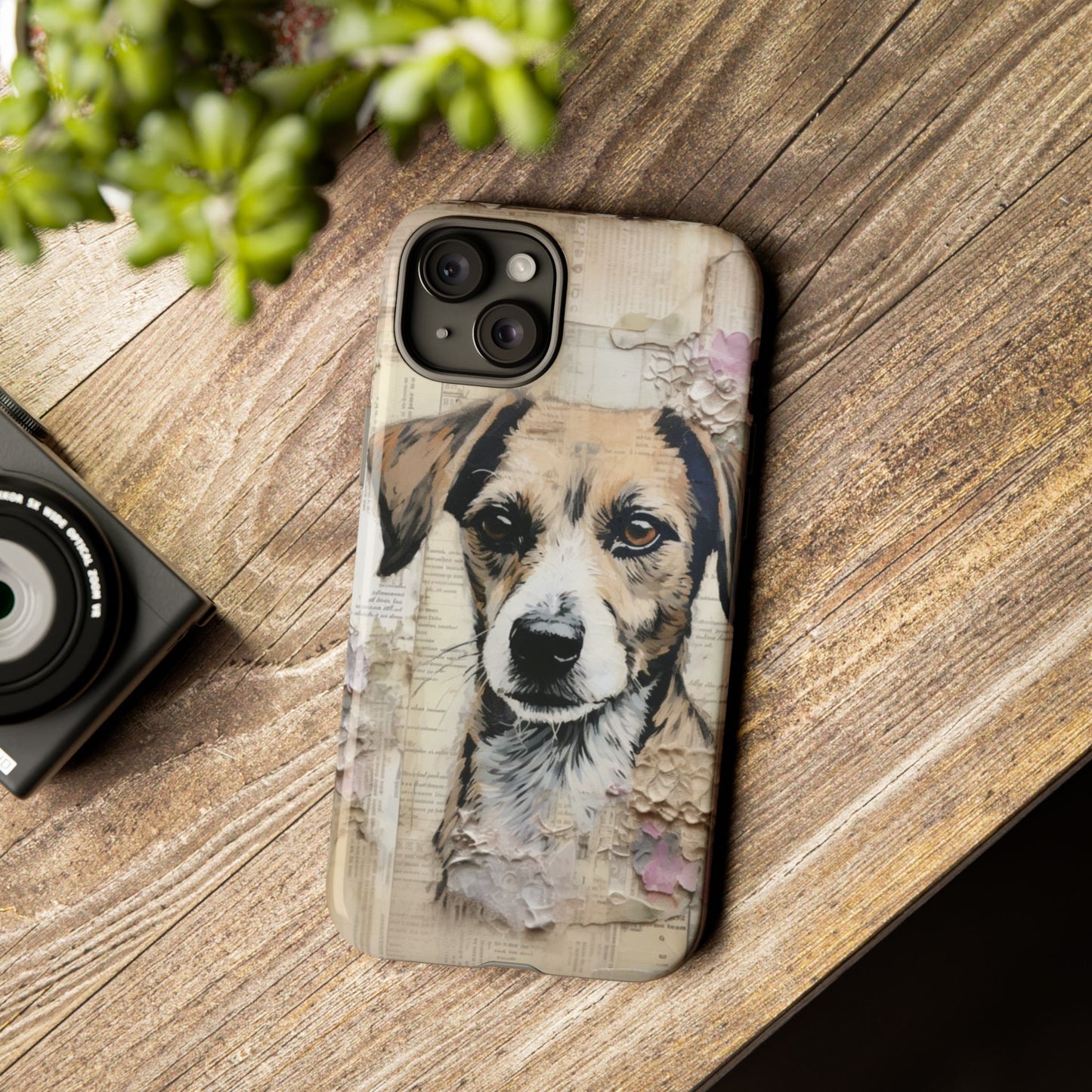 Vintage Collage Dog Portrait Mobile Cover – Artistic Mixed Media Design
