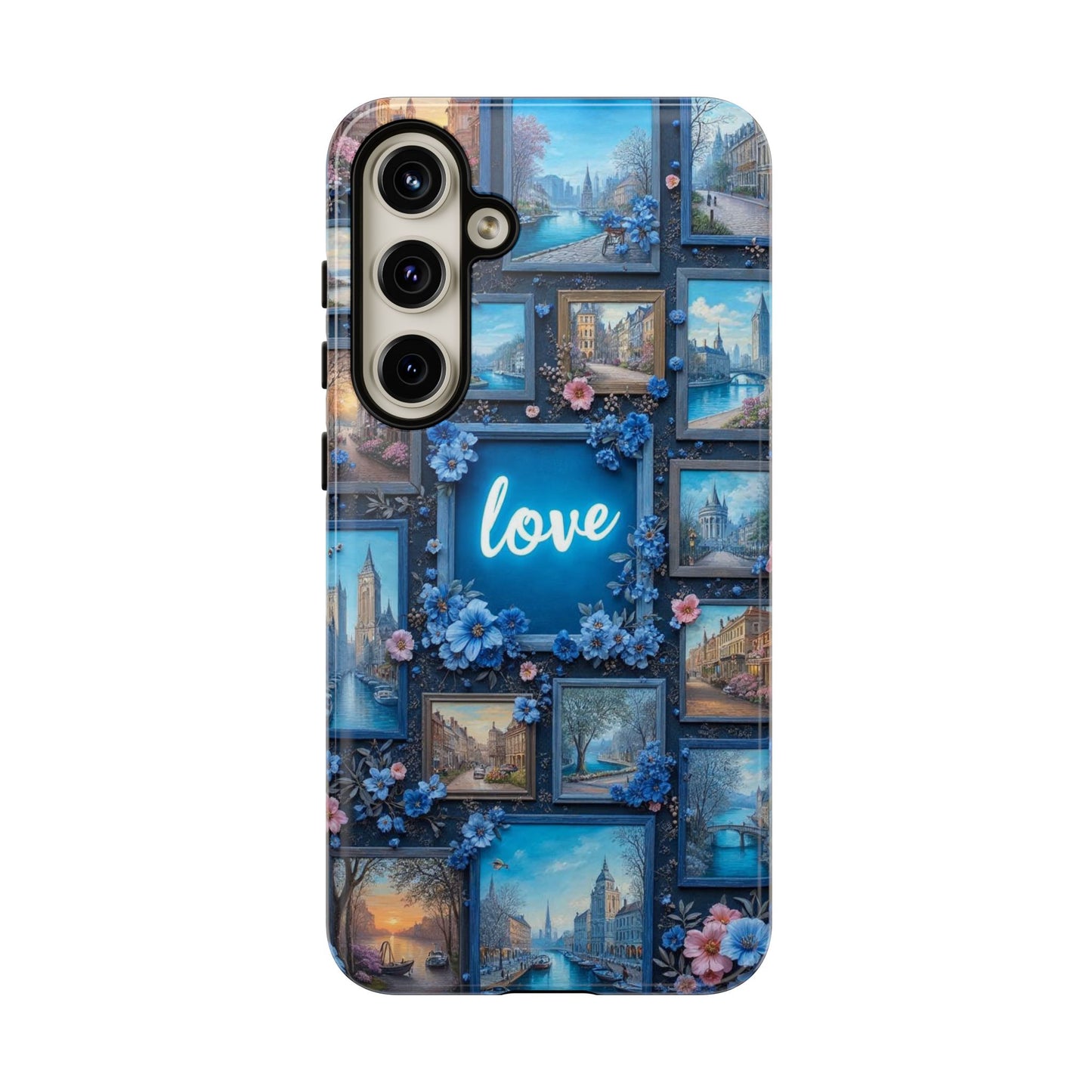 Blue Floral Love Frame Phone Case