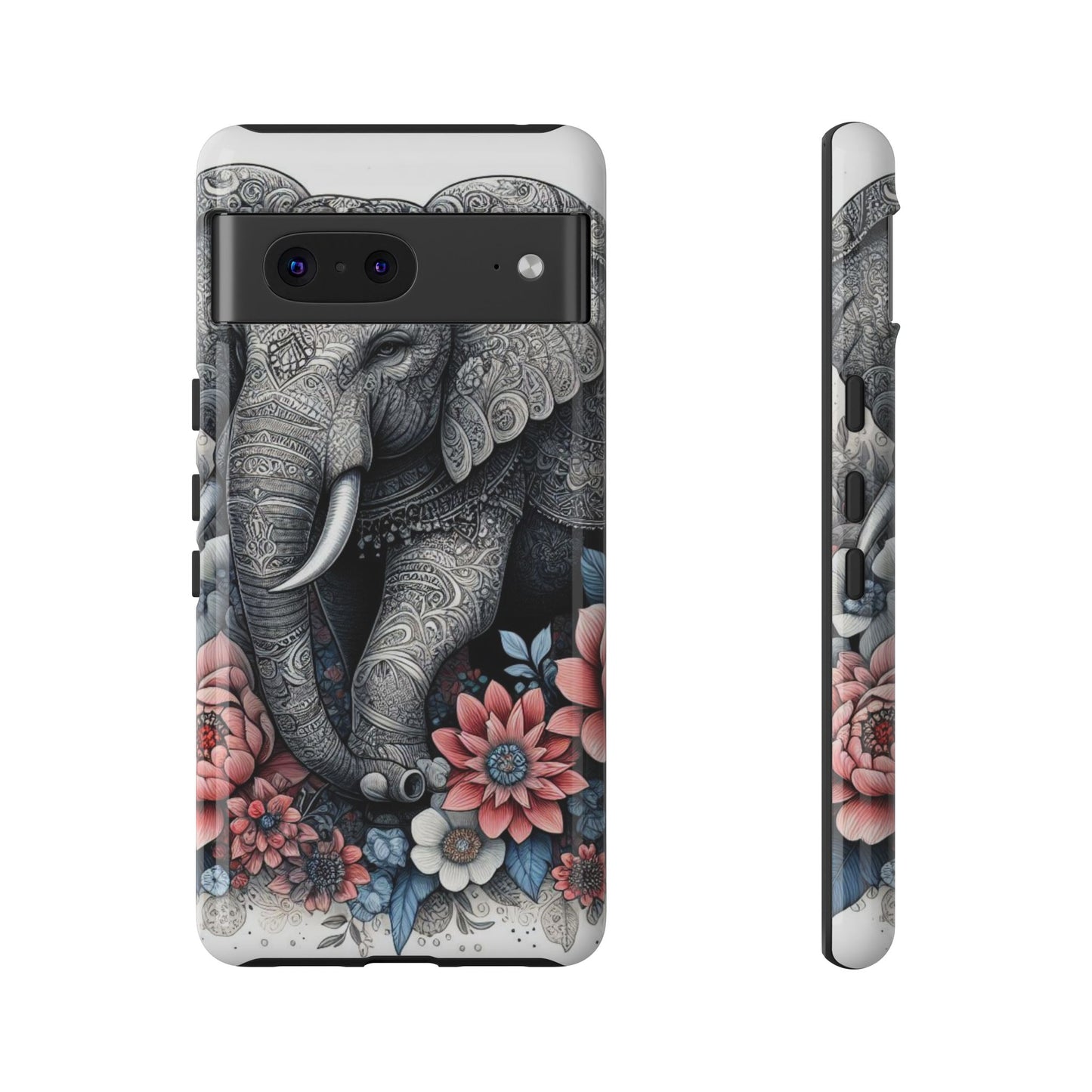 Mandala Elephant Mobile Cover – Elegant Black & White Floral Art