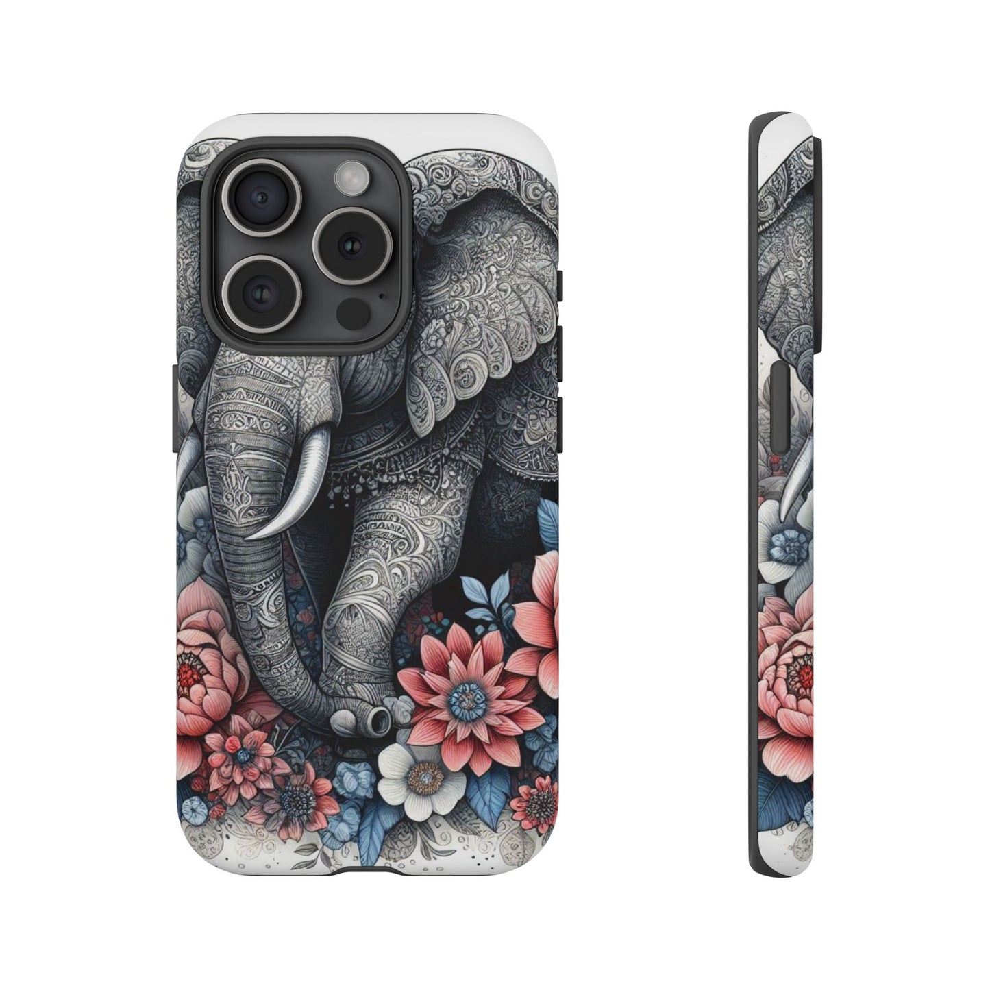 Mandala Elephant Mobile Cover – Elegant Black & White Floral Art
