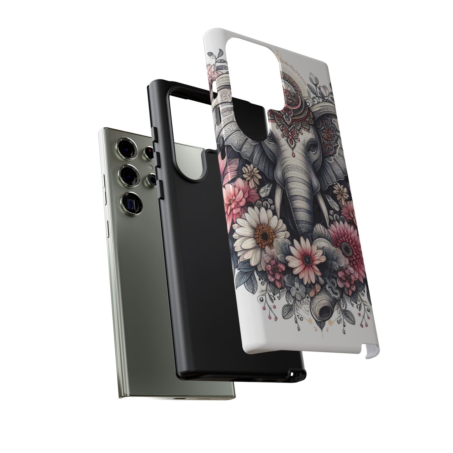 Royal Elephant Mandala Phone Case – Intricate Bohemian Floral Design