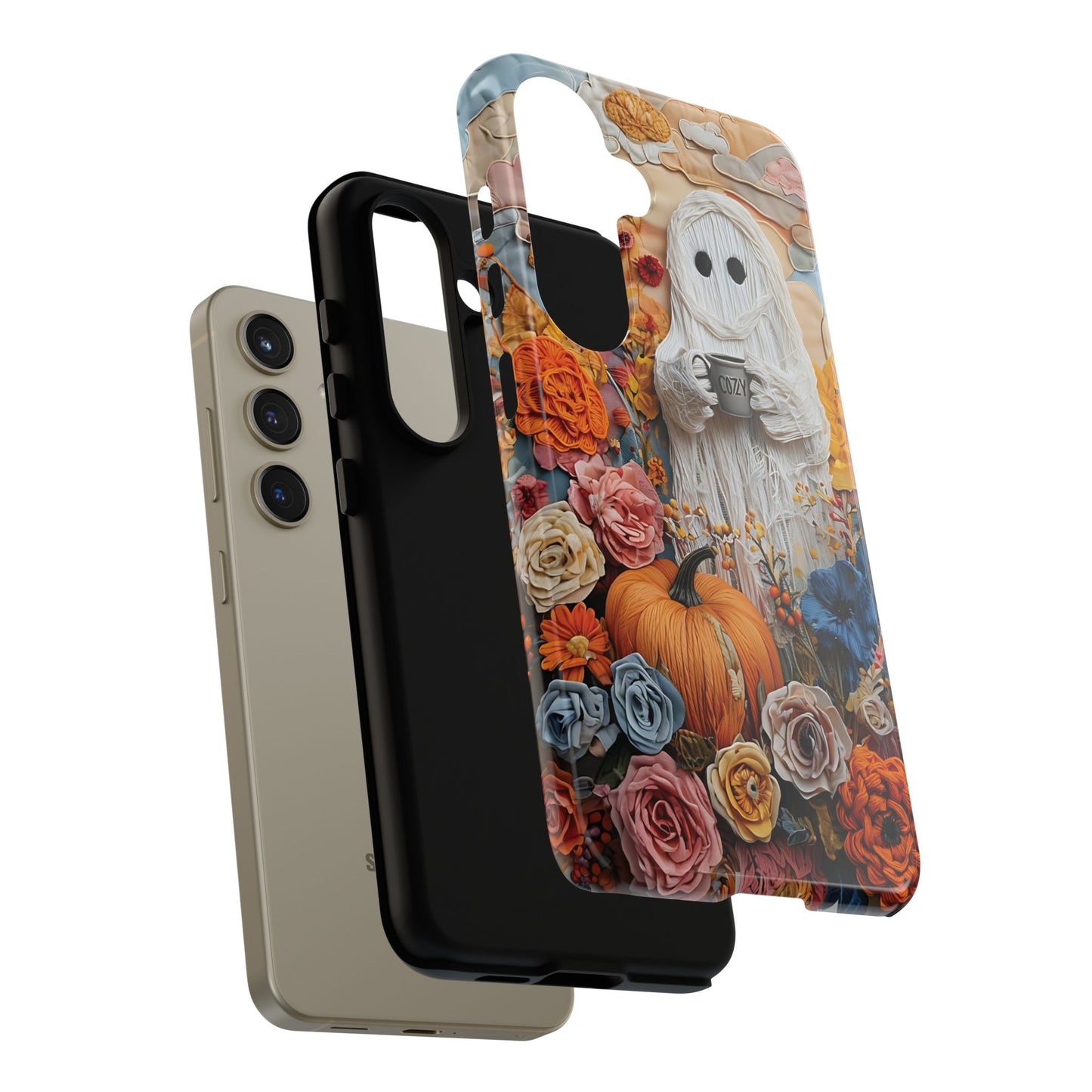 Colorful Whimsical Artwork of Ghost in Autumn Scene phone case design.