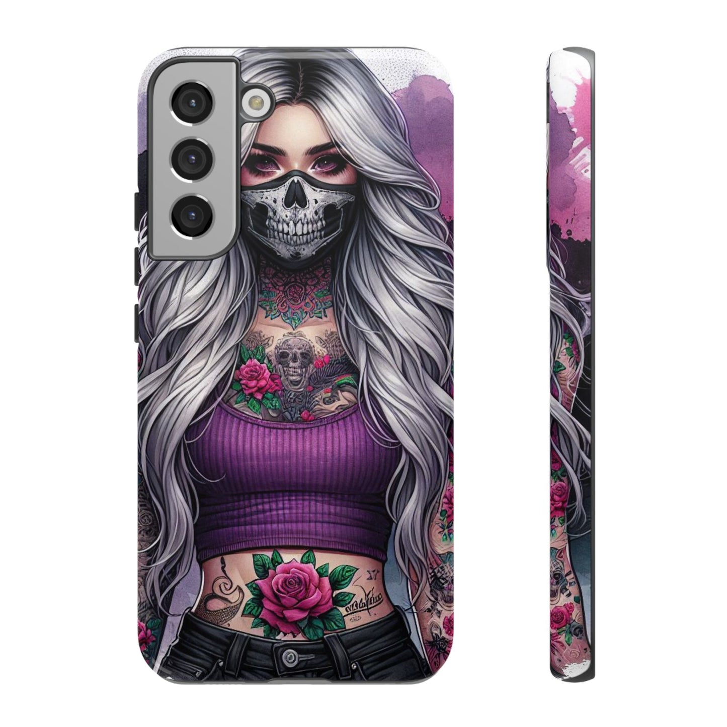 Rebel Rose – Gothic Skull Mask & Tattooed Warrior Mobile Cover