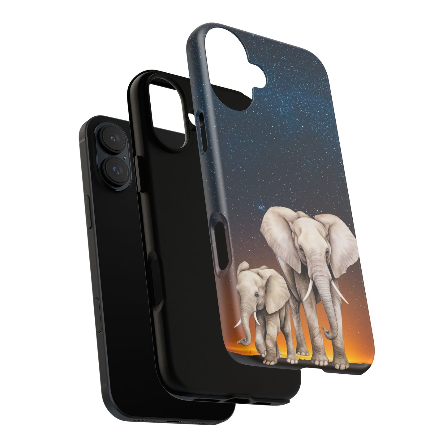 Starry Safari Elephant Family Mobile Cover – Cosmic Wildlife Aesthetic