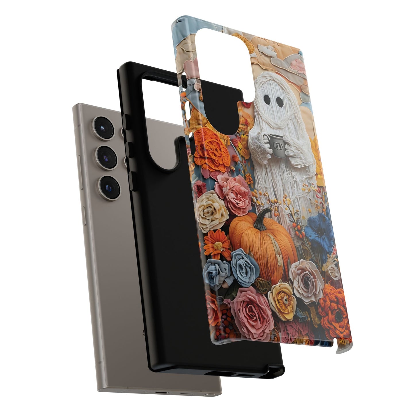 Colorful Whimsical Artwork of Ghost in Autumn Scene phone case design.