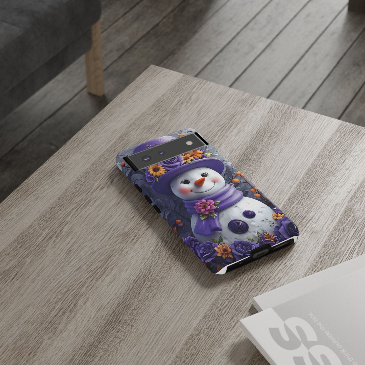 Cheerful Snowman With Colorful Floral Hat And Scarf phone case design