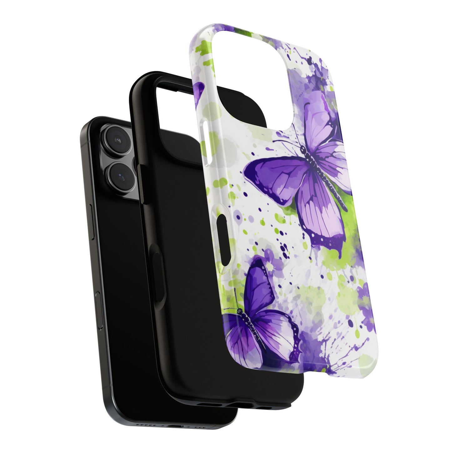 Vibrant Purple Butterfly Splash Mobile Cover – Artistic Green & Violet Aesthetic