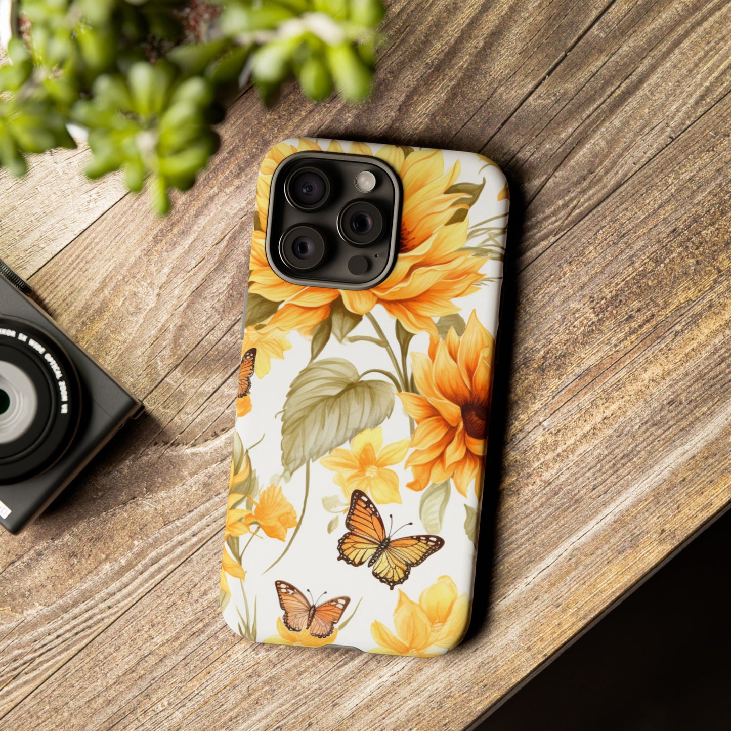 Golden Sunflower & Butterfly Phone Case – Warm & Elegant