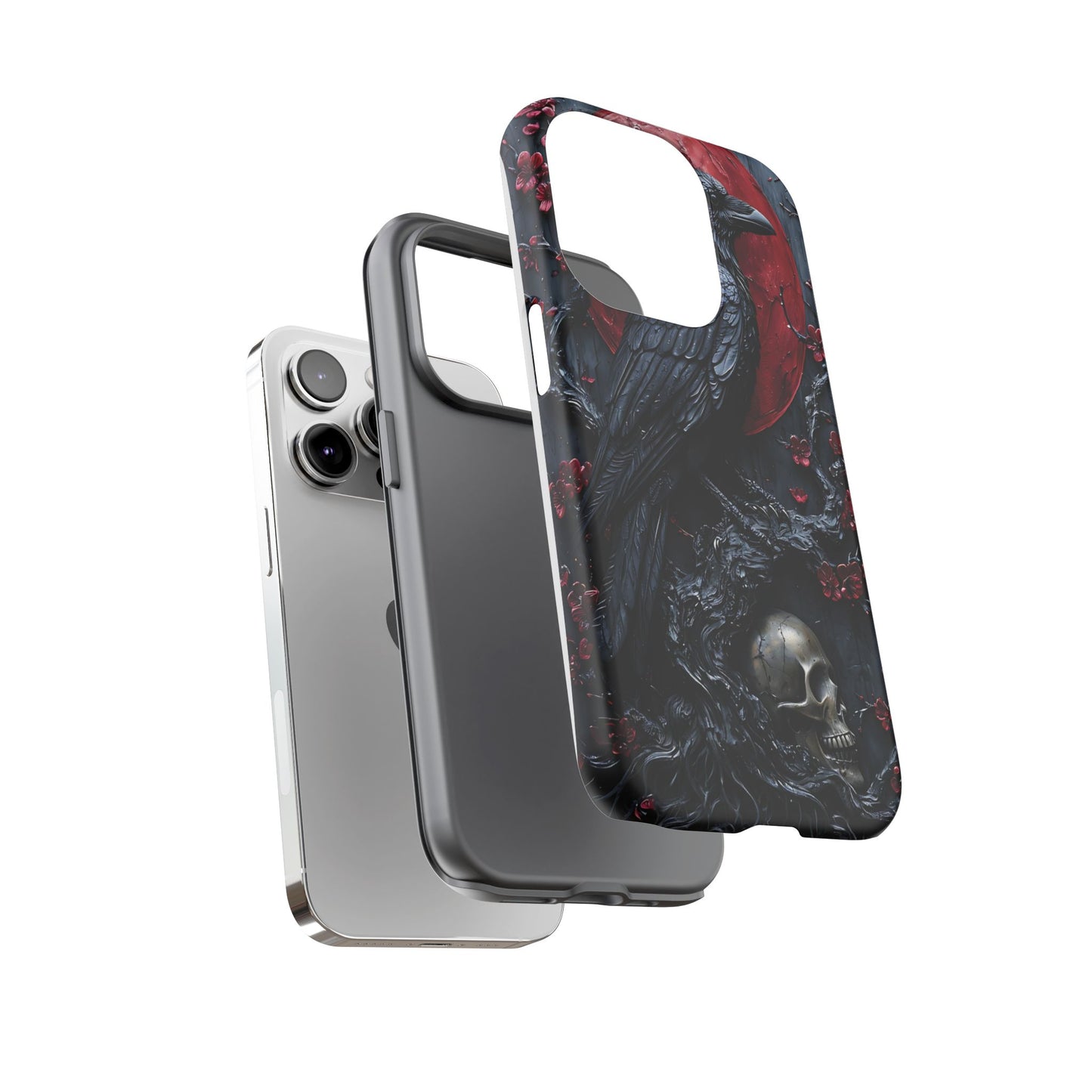 Gothic Sculpture Of Raven On Charcoal Tree Branch phone case design