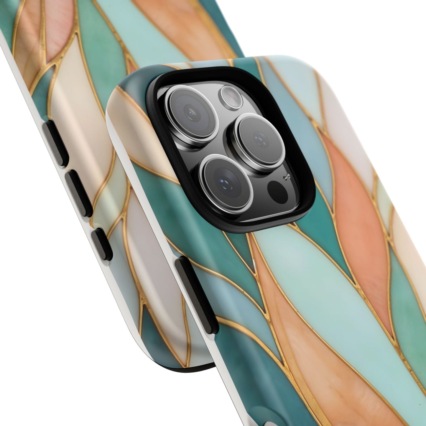Geometric Leaves: Teal, Peach, and Gold Harmony