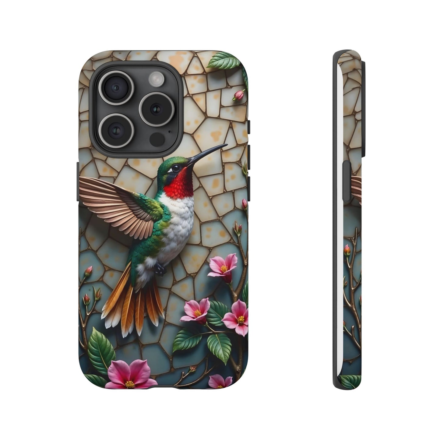 Vivid Hummingbird with Blossoming Branches | Artistic Mosaic Style