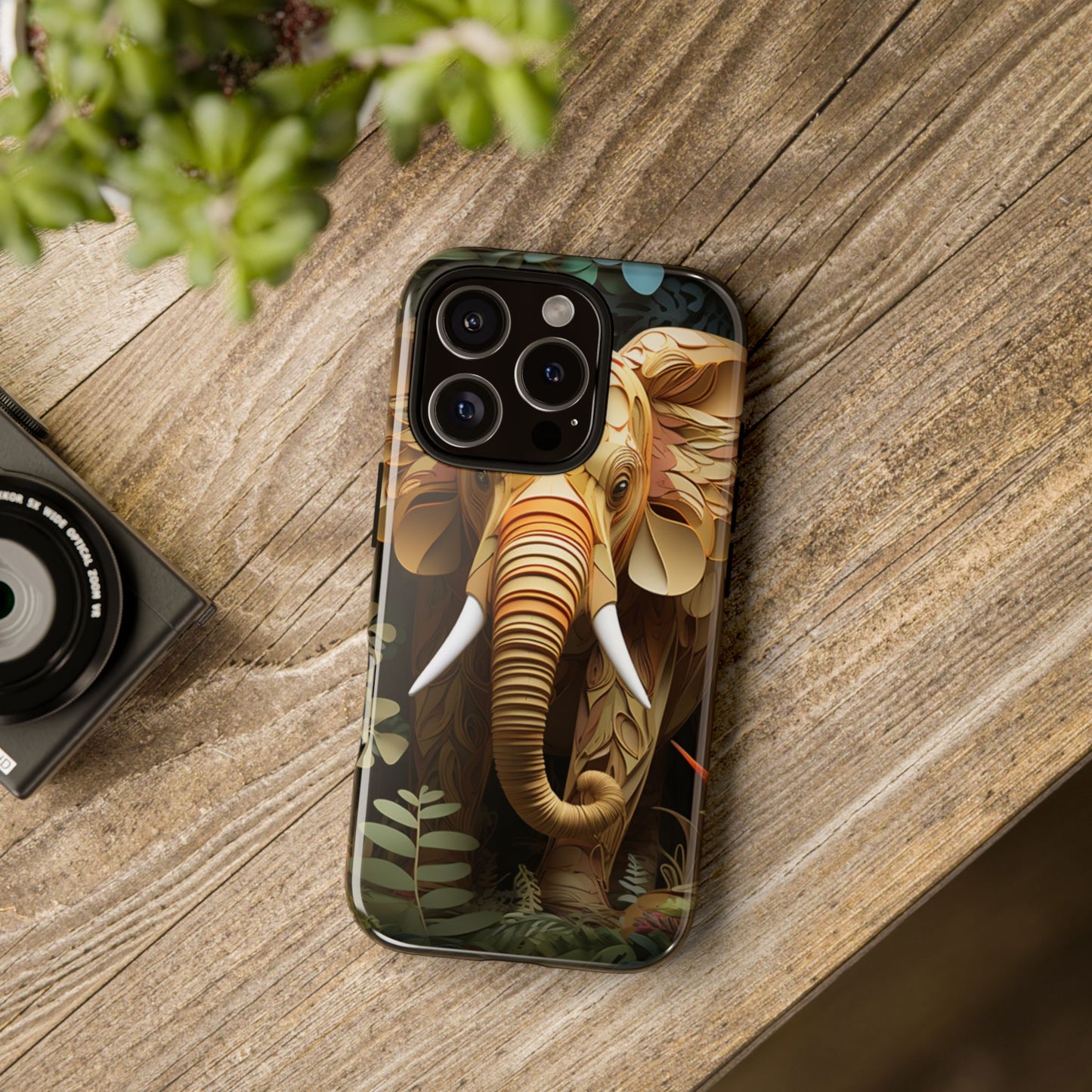 Golden Jungle Elephant Mobile Cover – Intricate Paper Art Design