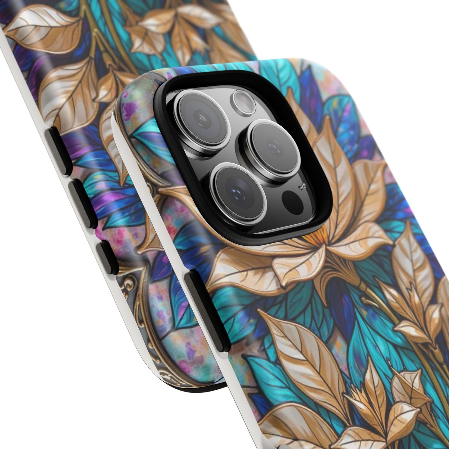 Majestic Golden Blossoms on Mosaic Blue Splendor