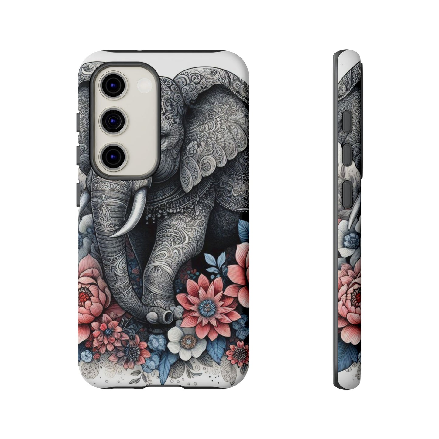 Mandala Elephant Mobile Cover – Elegant Black & White Floral Art
