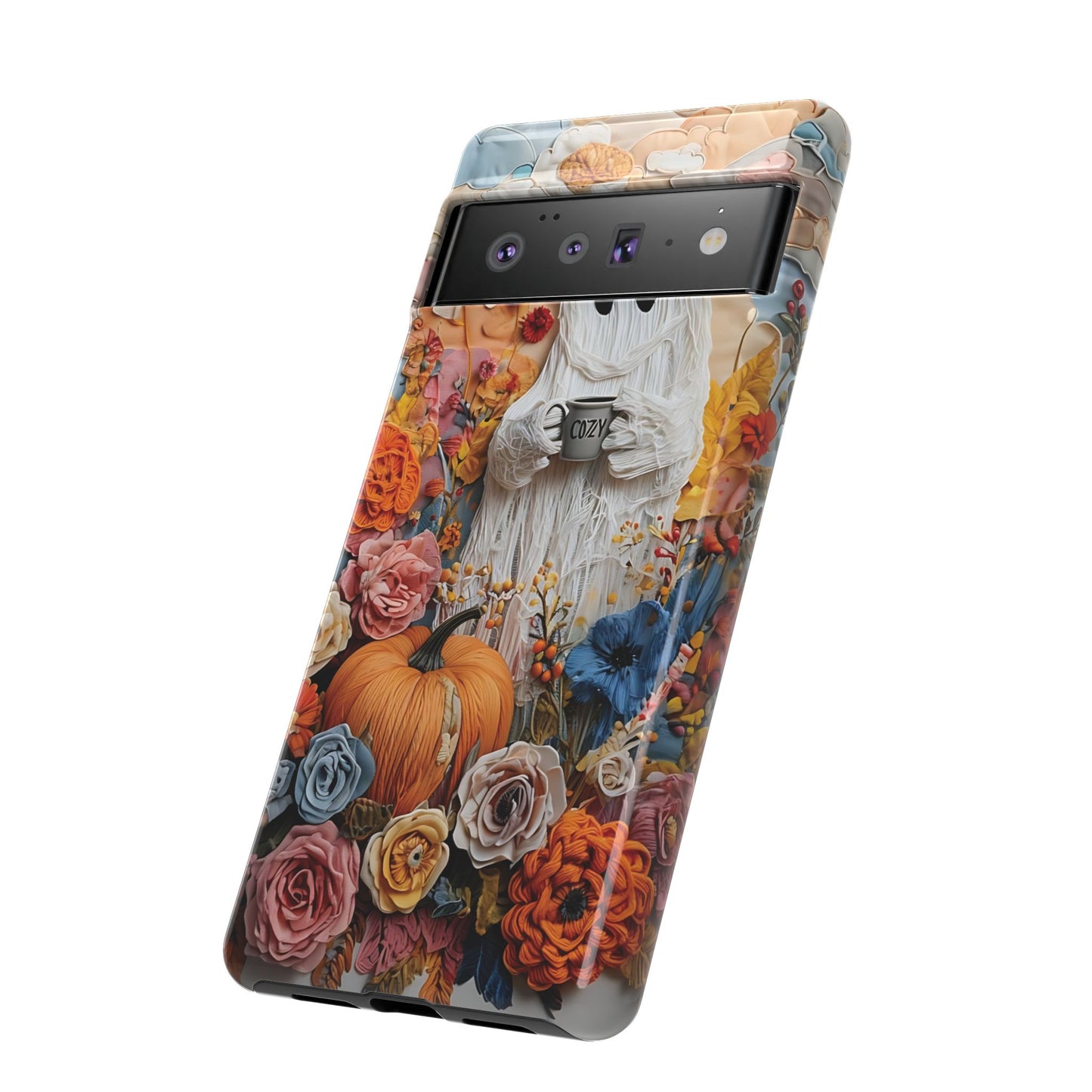Colorful Whimsical Artwork of Ghost in Autumn Scene phone case design.