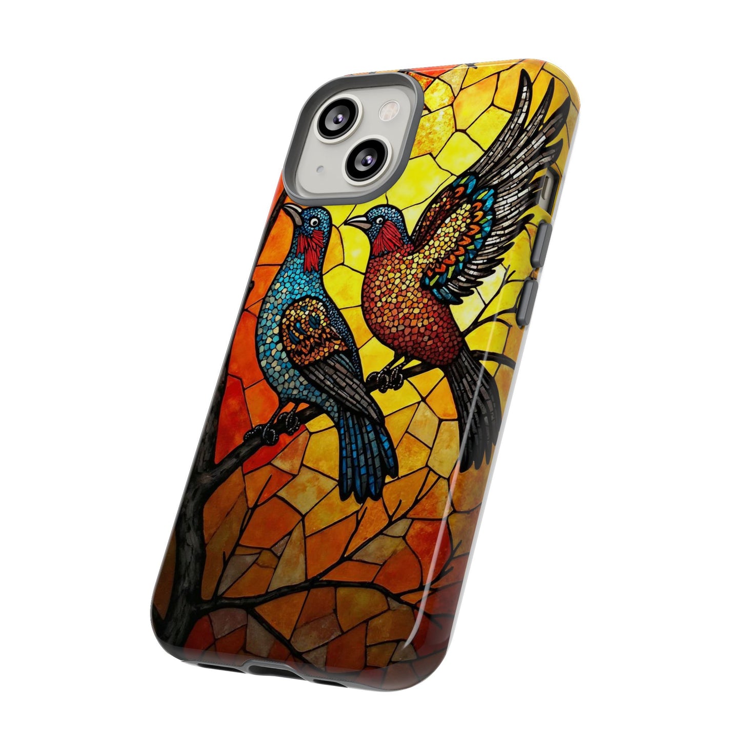 Vibrant Hummingbirds with Stained Glass Charm