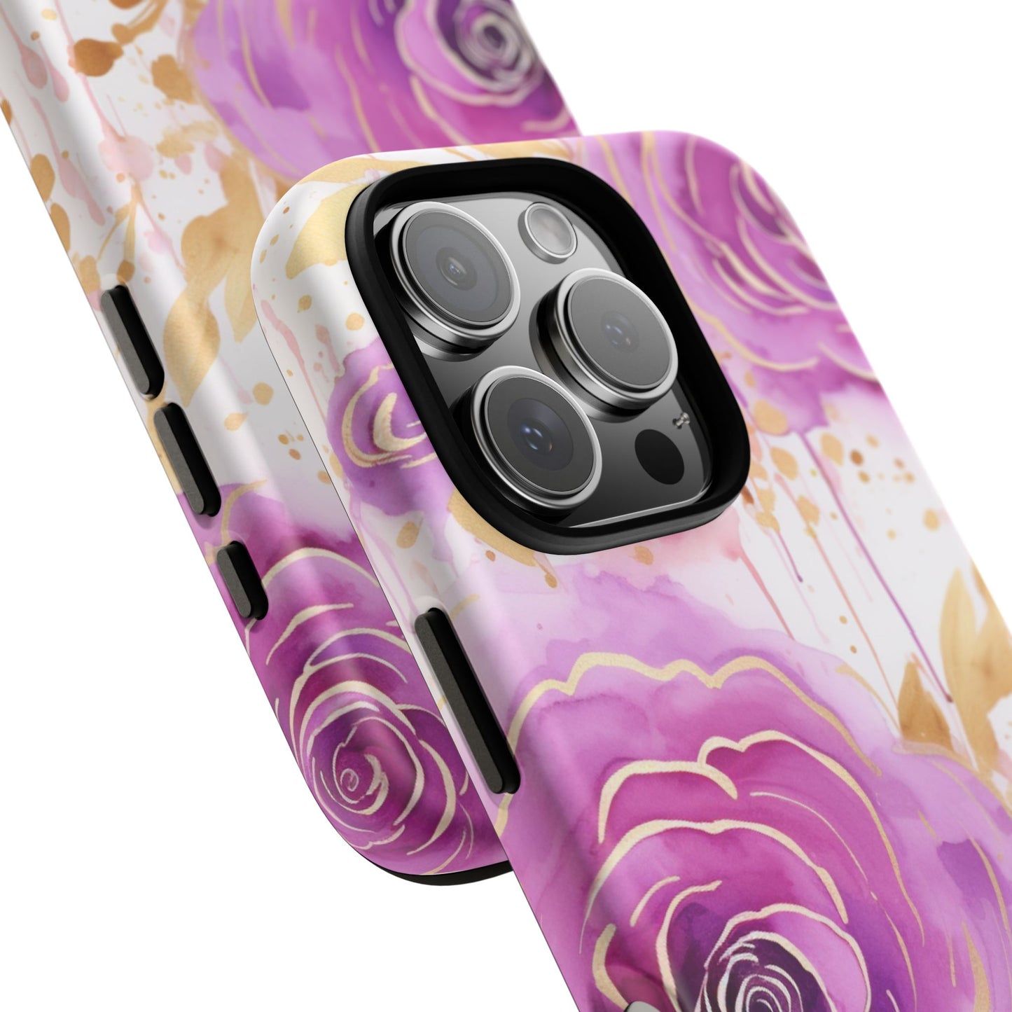 Elegant Purple-Gold Watercolor Rose Mobile Case