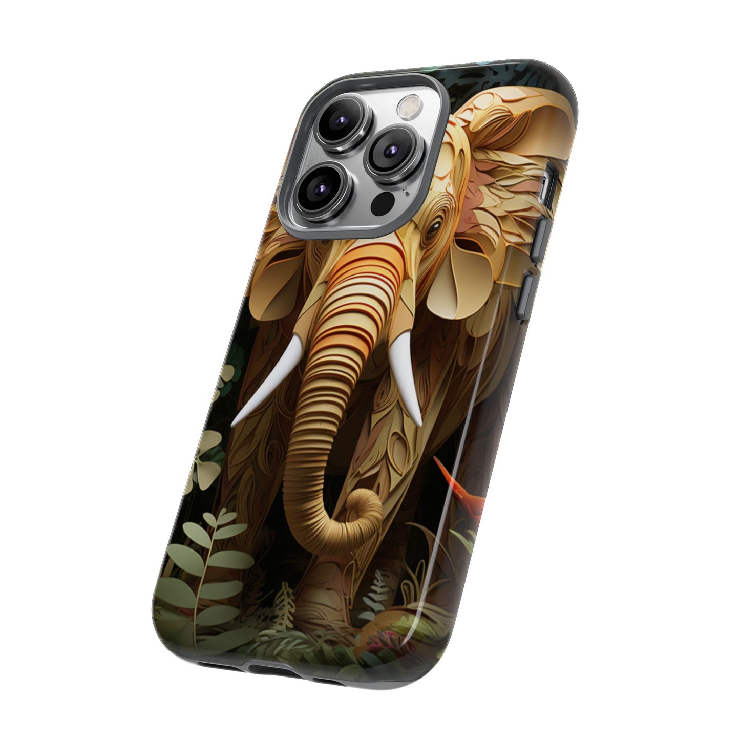Golden Jungle Elephant Mobile Cover – Intricate Paper Art Design
