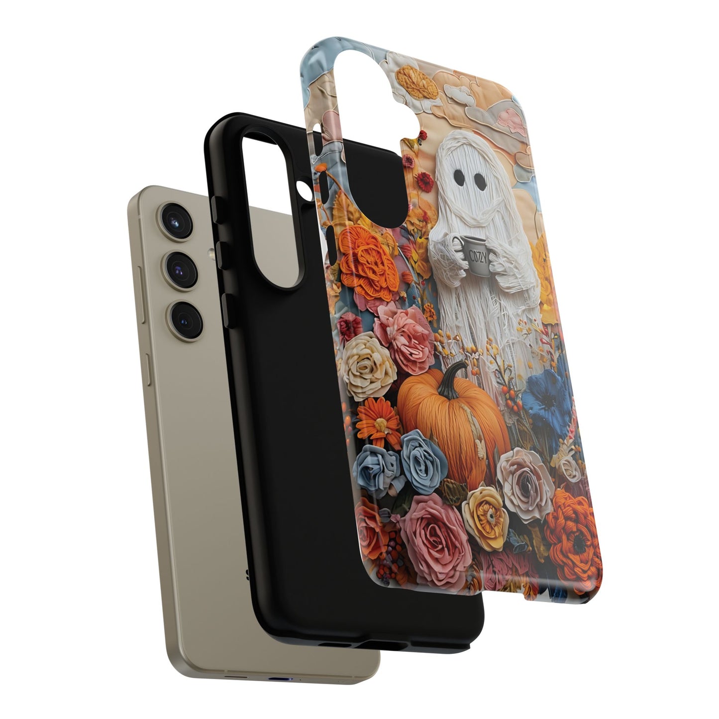 Colorful Whimsical Artwork of Ghost in Autumn Scene phone case design.