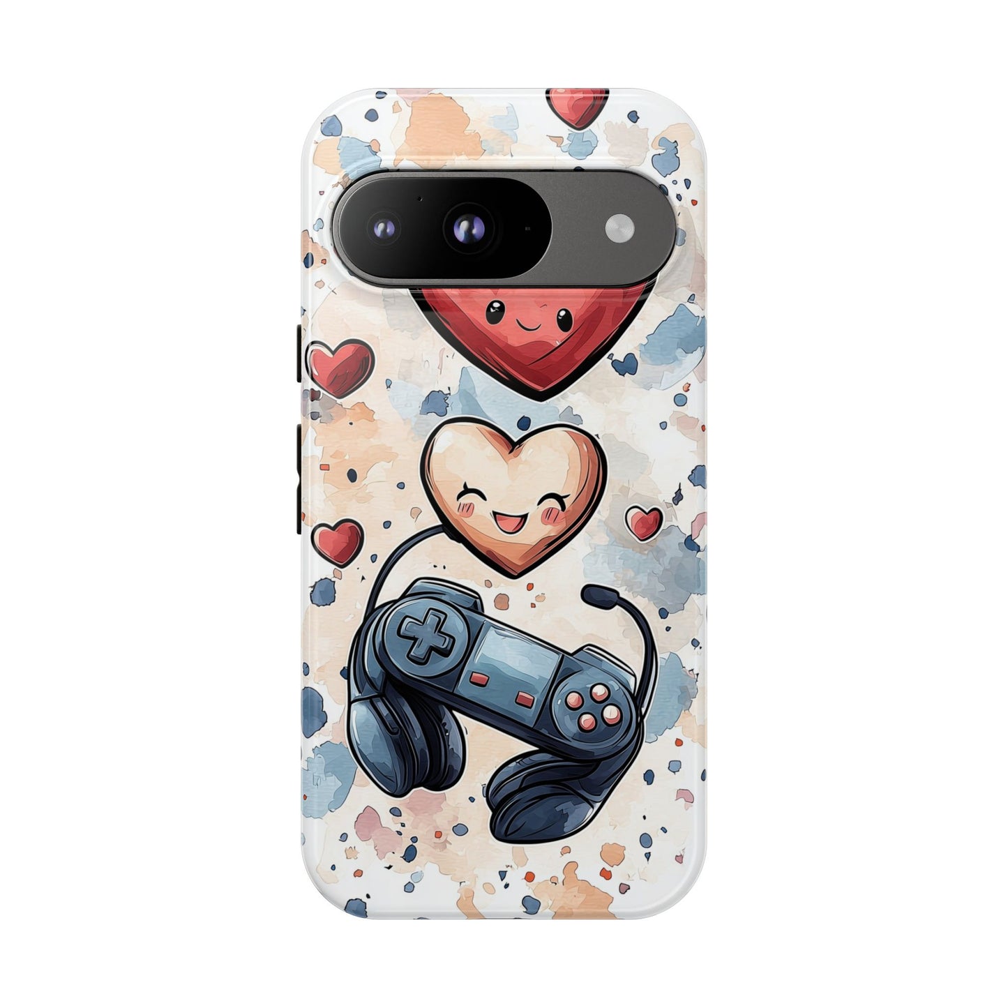Gaming Love: Kawaii Hearts Anime Phone Case for iPhone, Samsung, Google Pixel