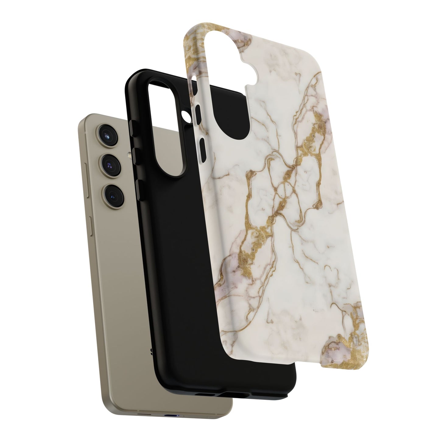 Elegant White and Gold Marble Case Design