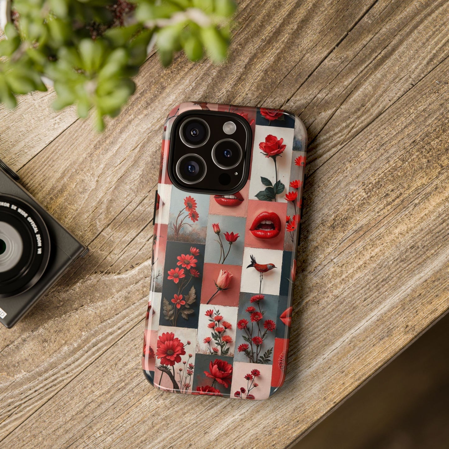 Red Flowers & Lips Collage Phone Case