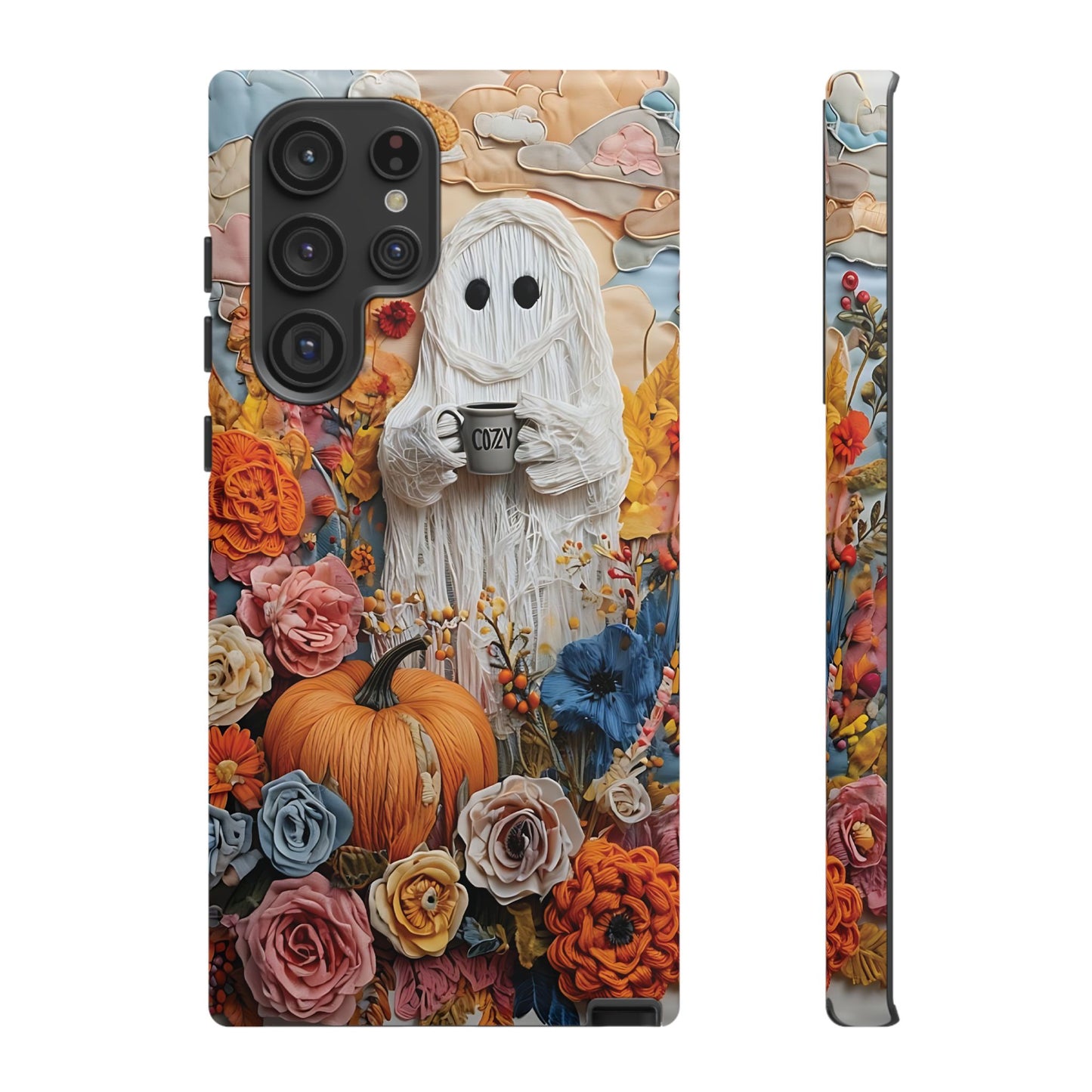 Colorful Whimsical Artwork of Ghost in Autumn Scene phone case design.