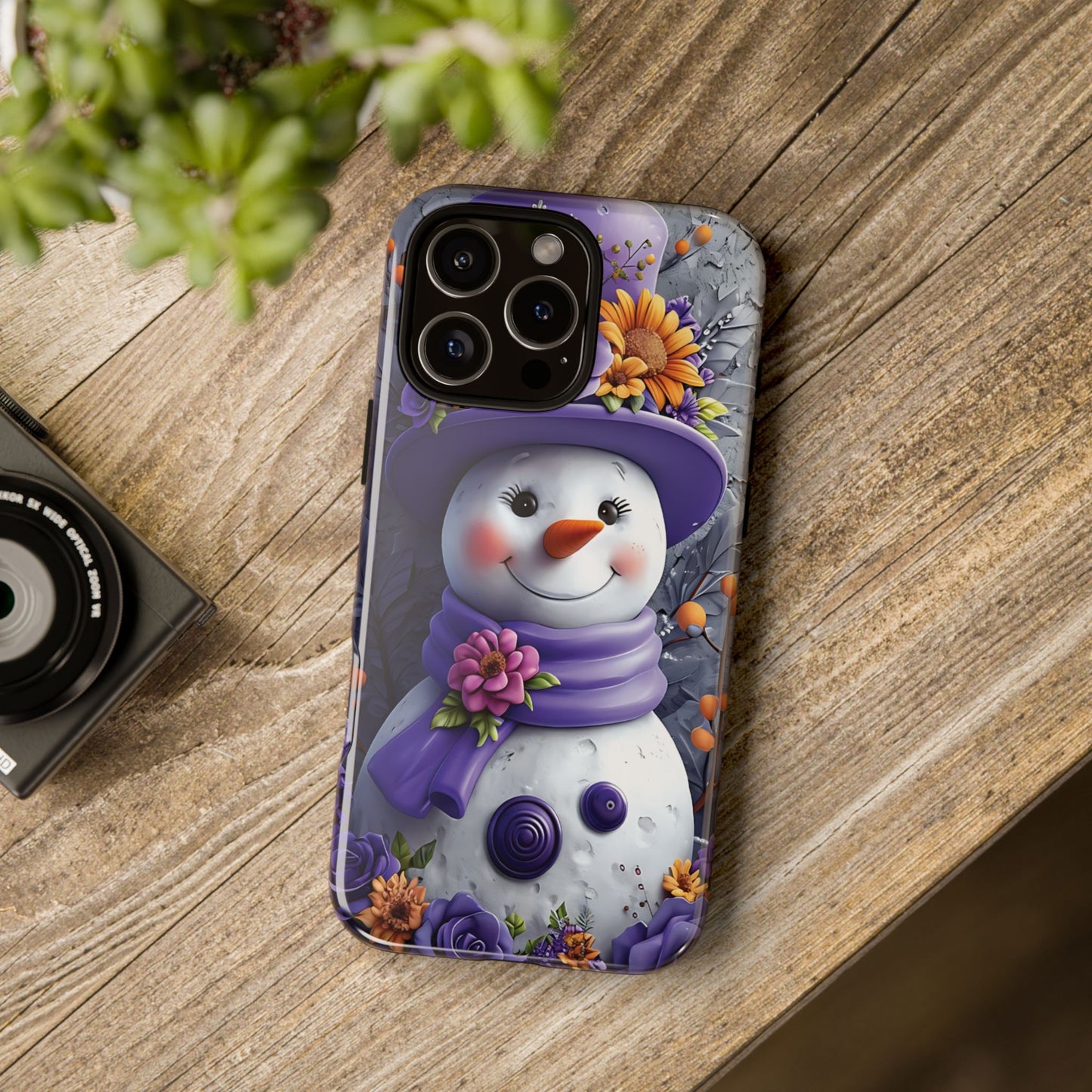 Cheerful Snowman With Colorful Floral Hat And Scarf phone case design