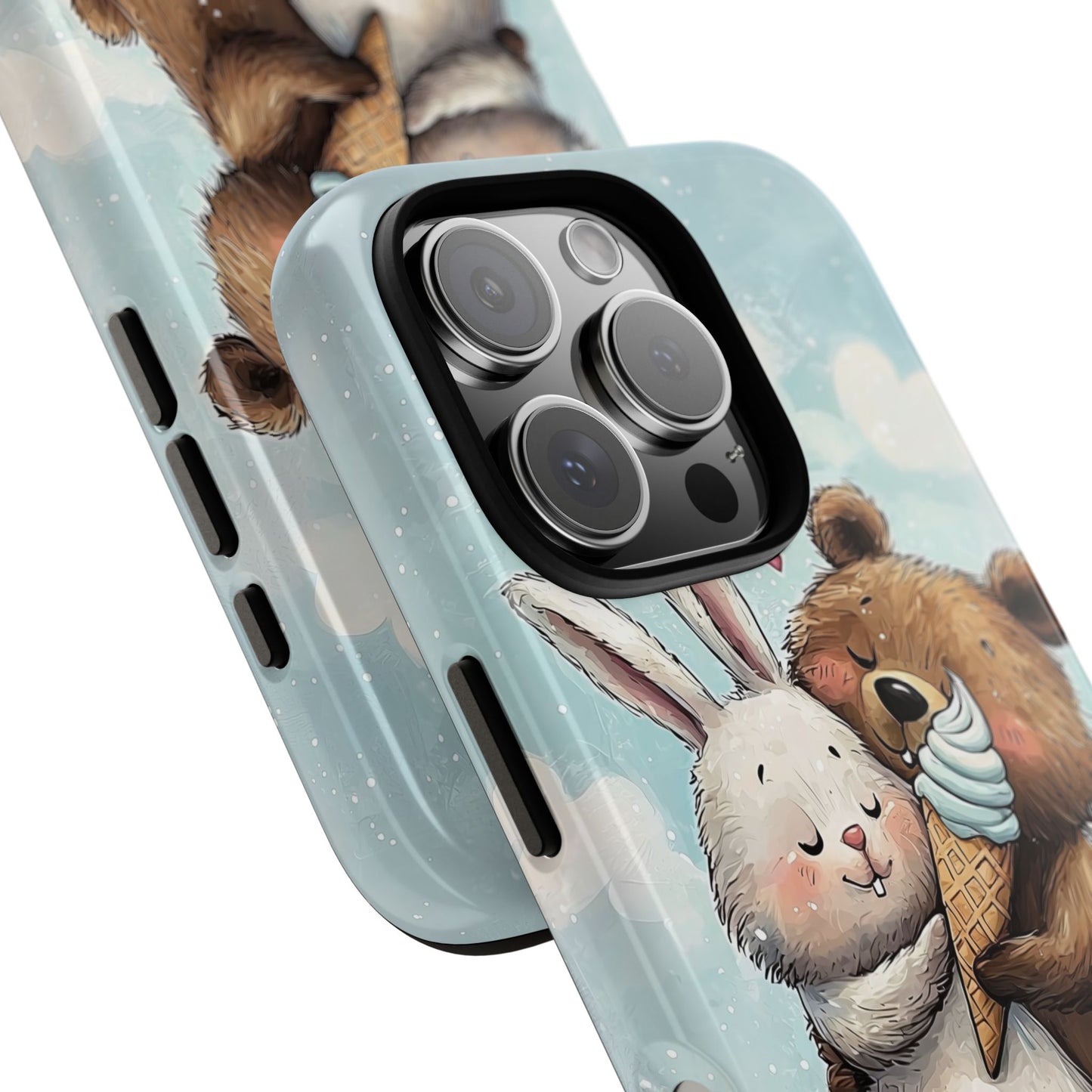 Cozy Bunny & Bear Ice Cream Love - Cute Anime Phone Case for iPhone, Samsung, Google Pixel