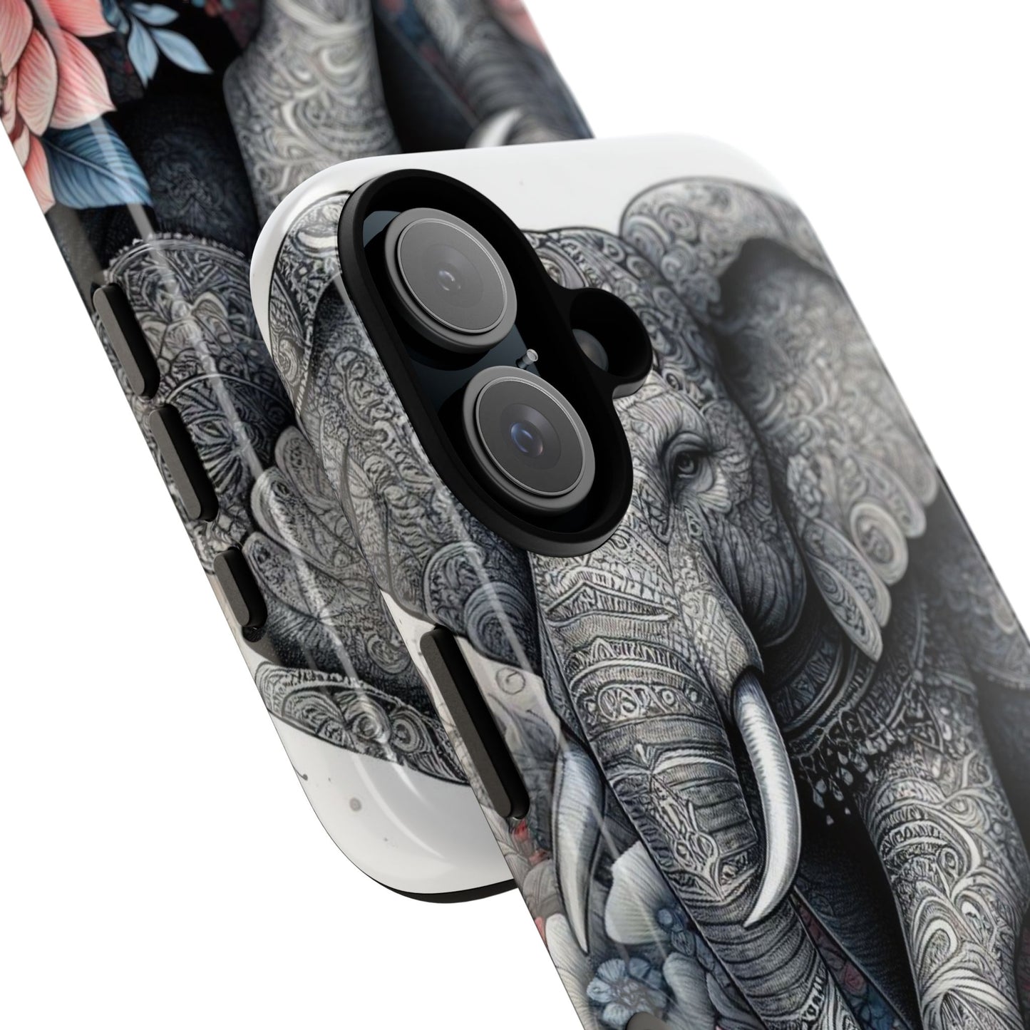 Mandala Elephant Mobile Cover – Elegant Black & White Floral Art
