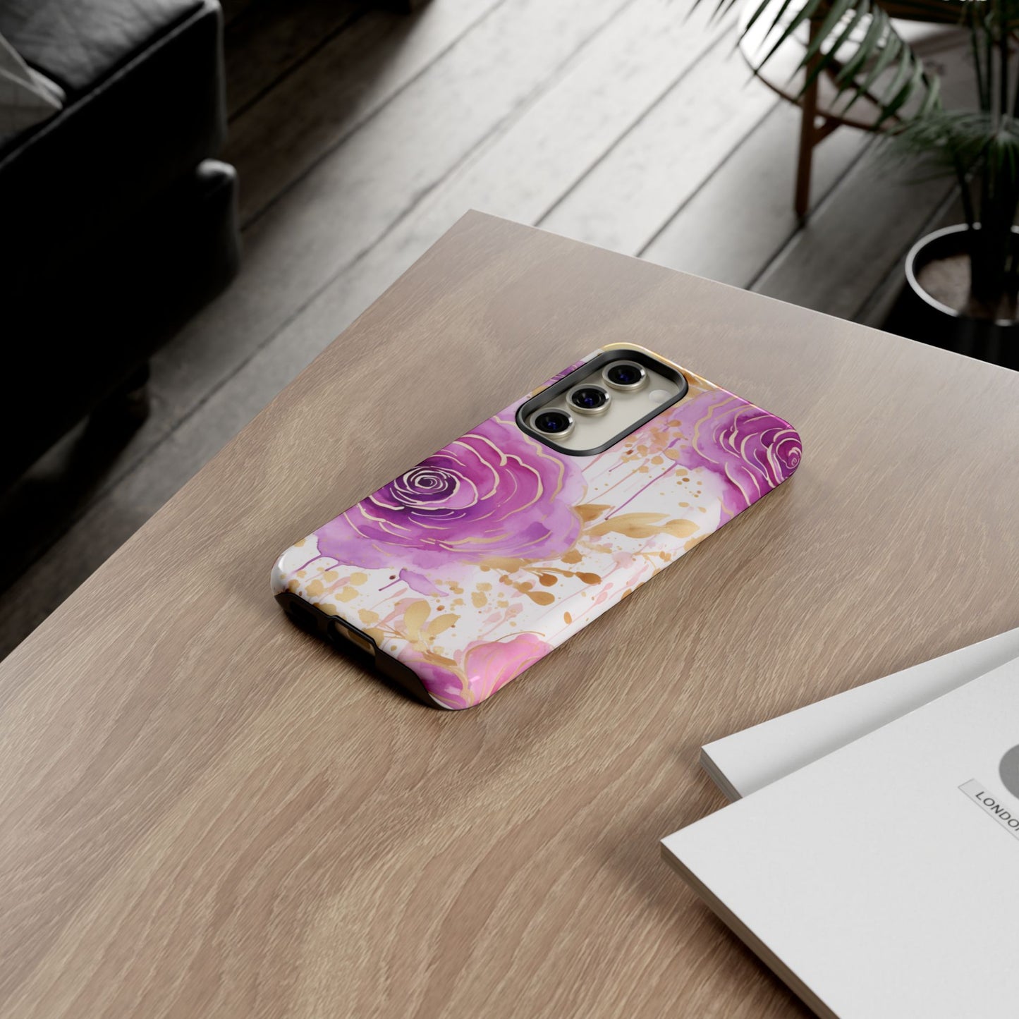 Elegant Purple-Gold Watercolor Rose Mobile Case