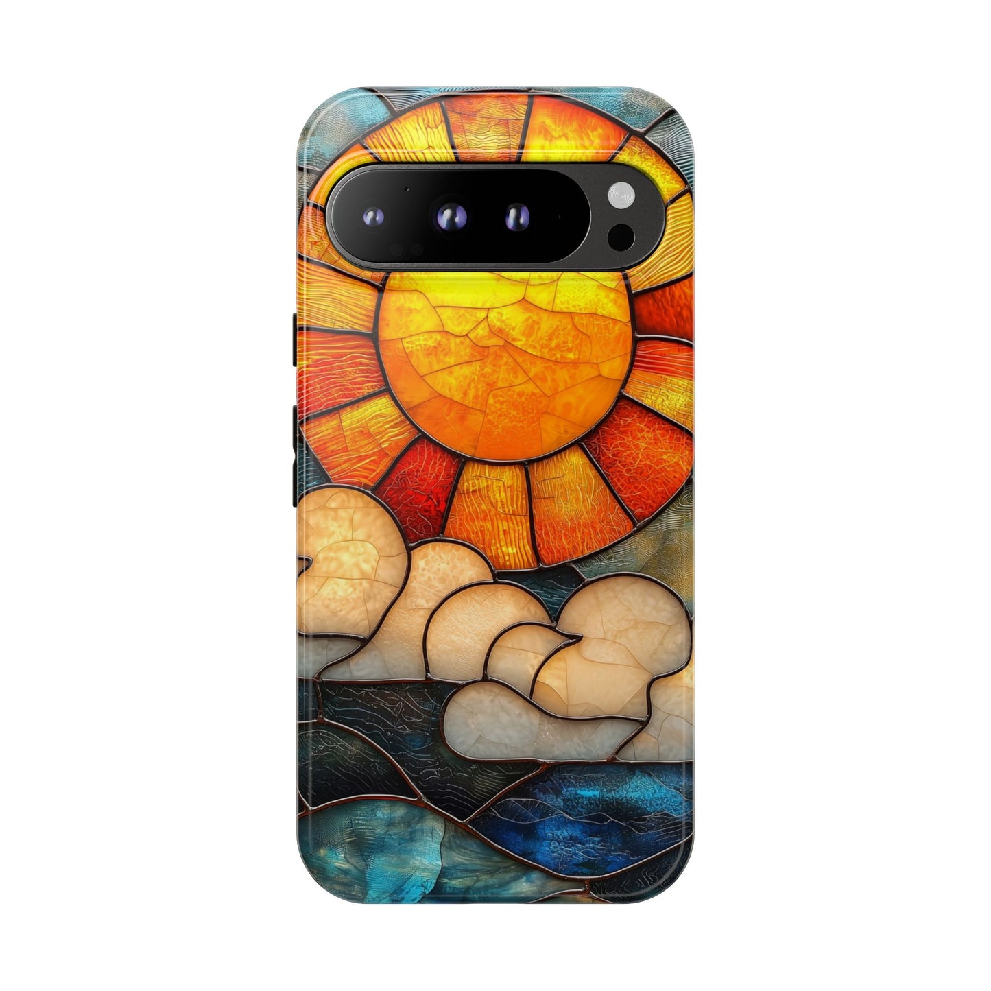 Modern Stained Glass Phone Case – Warm Tones & Abstract Landscape for iPhone, Samsung & Pixel
